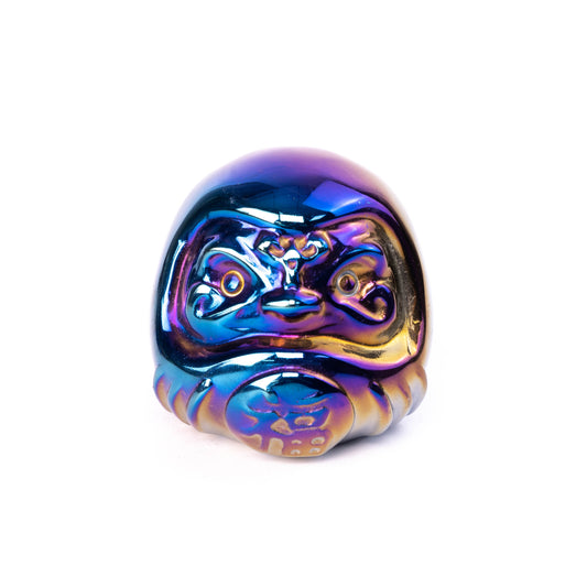 Aura Hand-Carved Dharma Skull Rainbow Aura Titanium Coated Crystal Carving