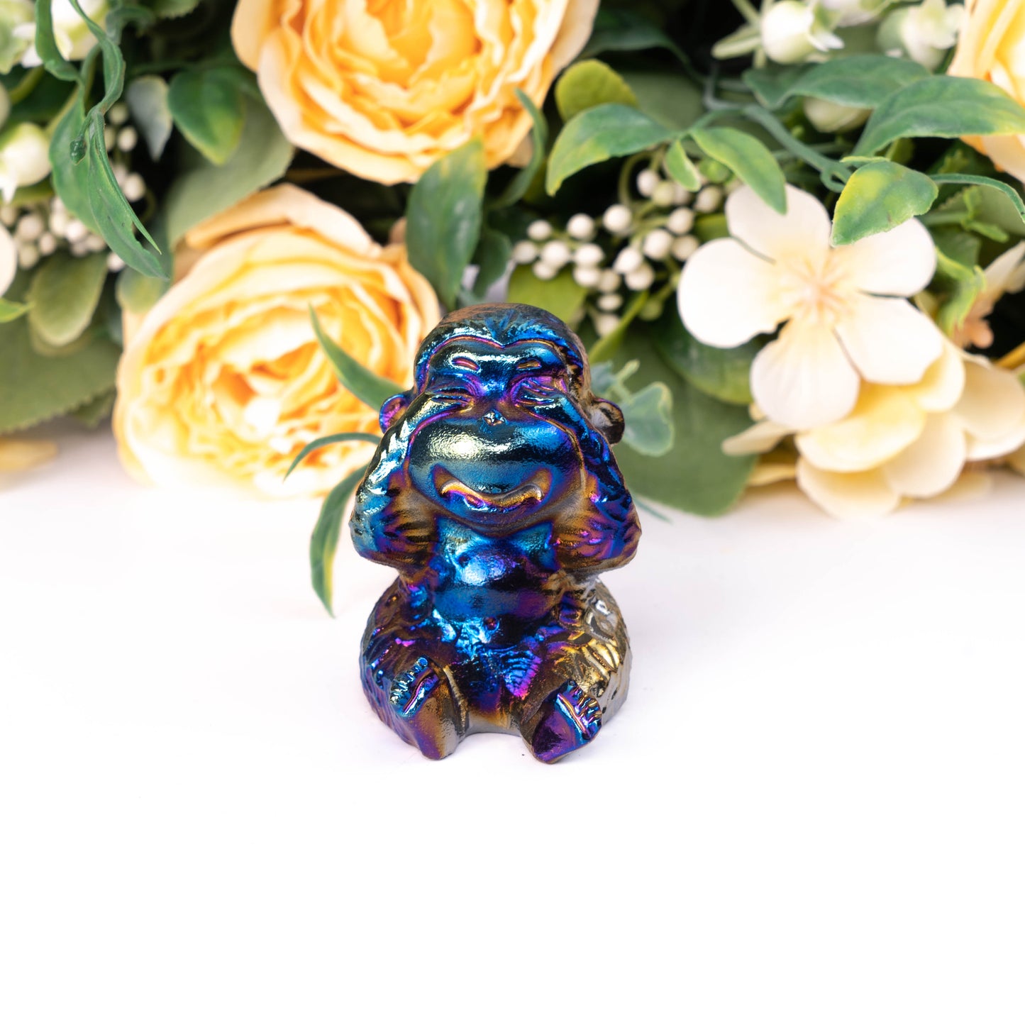 Aura Hand-carved Orangutan Rainbow Aura Titanium Coated Crystal Carving