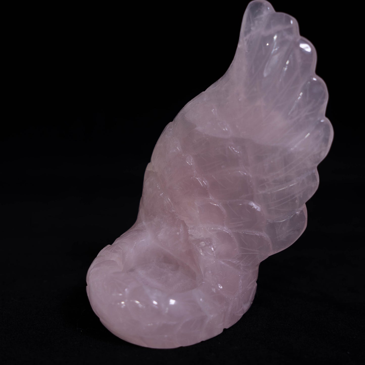 Rose Quartz Hand Carved Feather Candle Holder