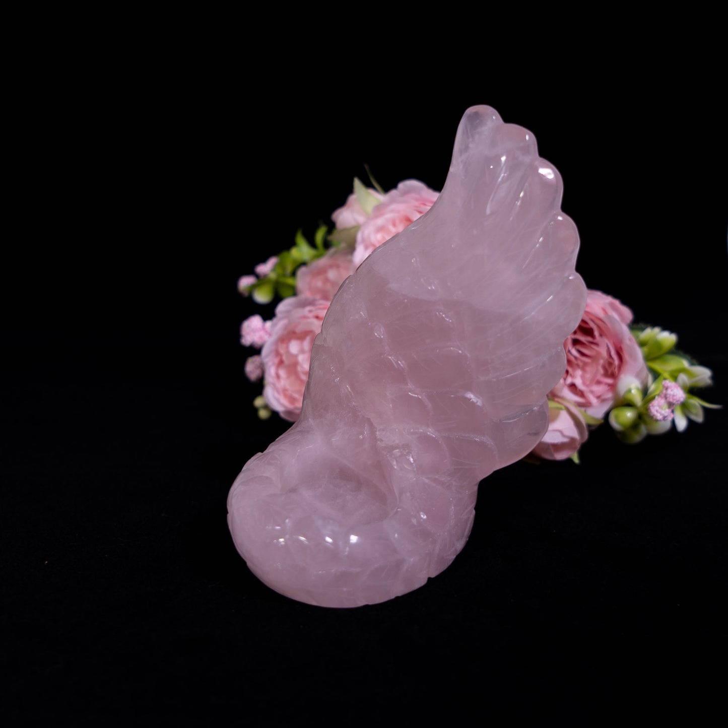 Rose Quartz Hand Carved Feather Candle Holder