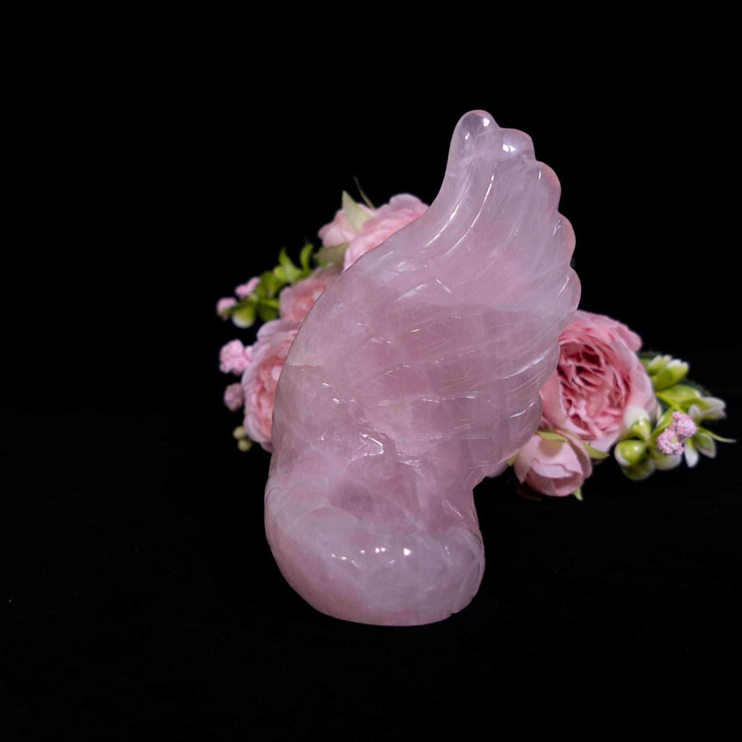 Rose Quartz Hand Carved Feather Candle Holder