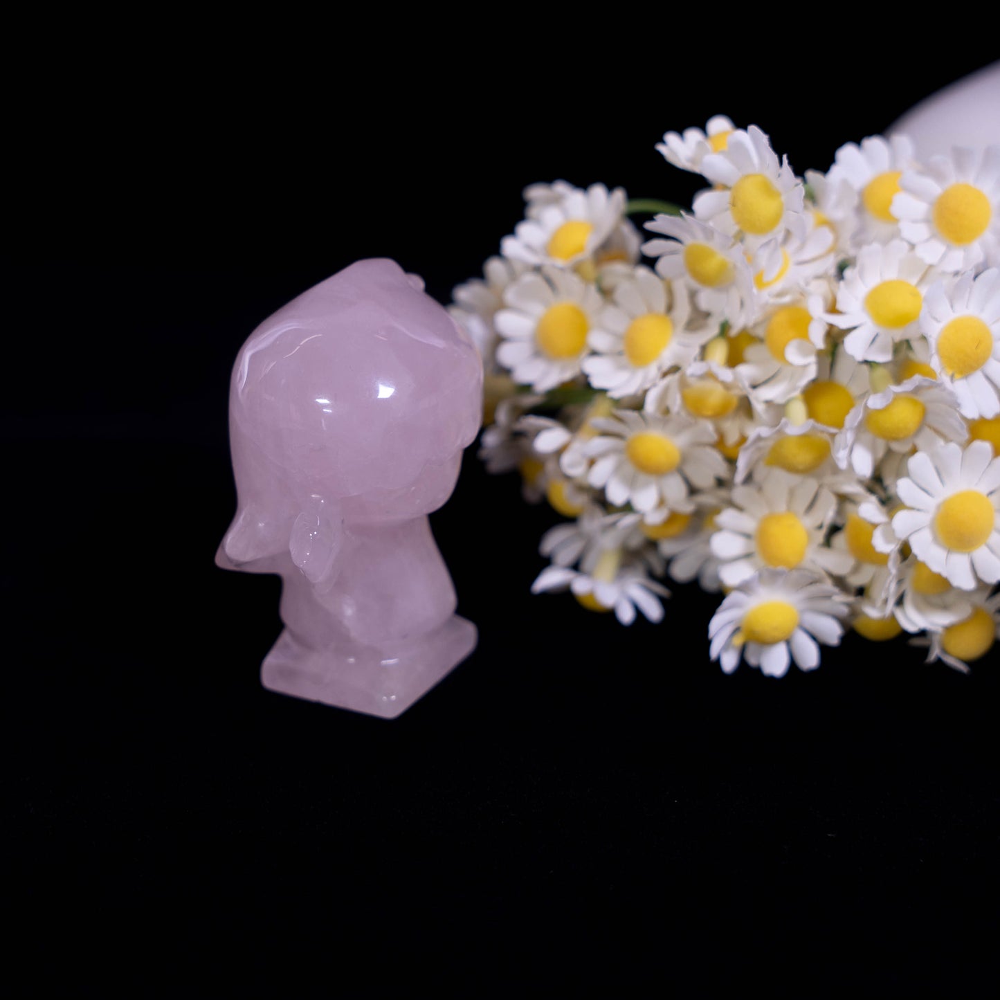 Rose Quartz Carving Girl With Angel Wings