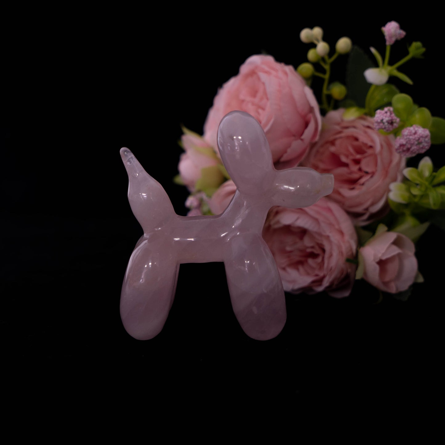 Rose Quartz Hand-carved Balloon Dog Ornament