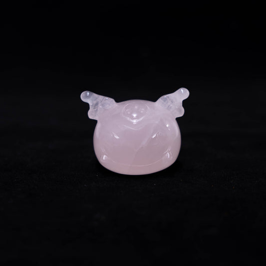 Rose Quartz Hand Carved Angry Cat