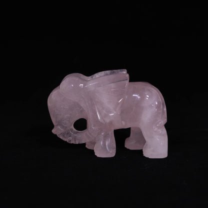 Rose Quartz Hand-Carved Elephant