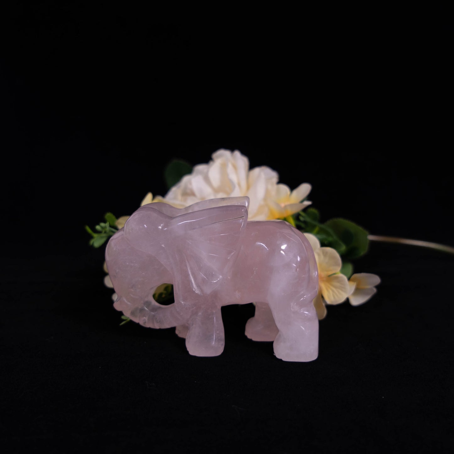 Rose Quartz Hand-Carved Elephant