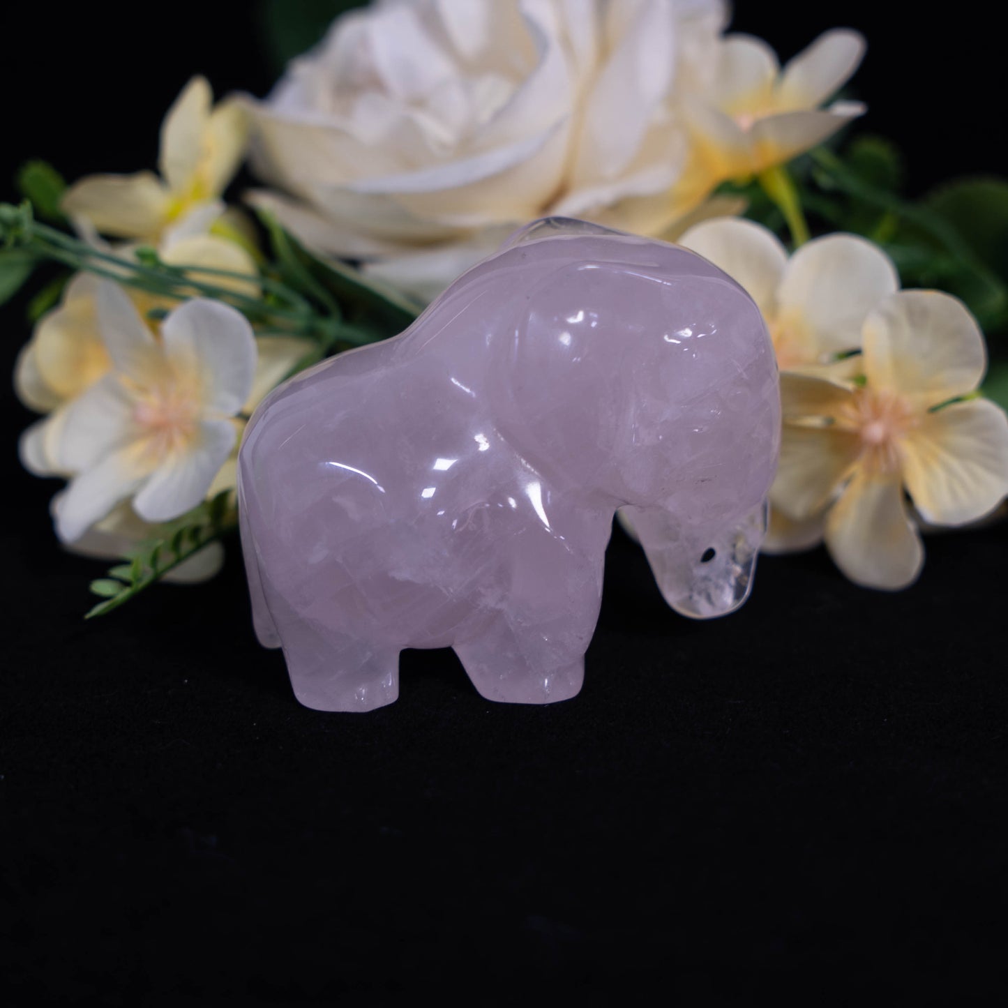 Rose Quartz Hand-Carved Elephant