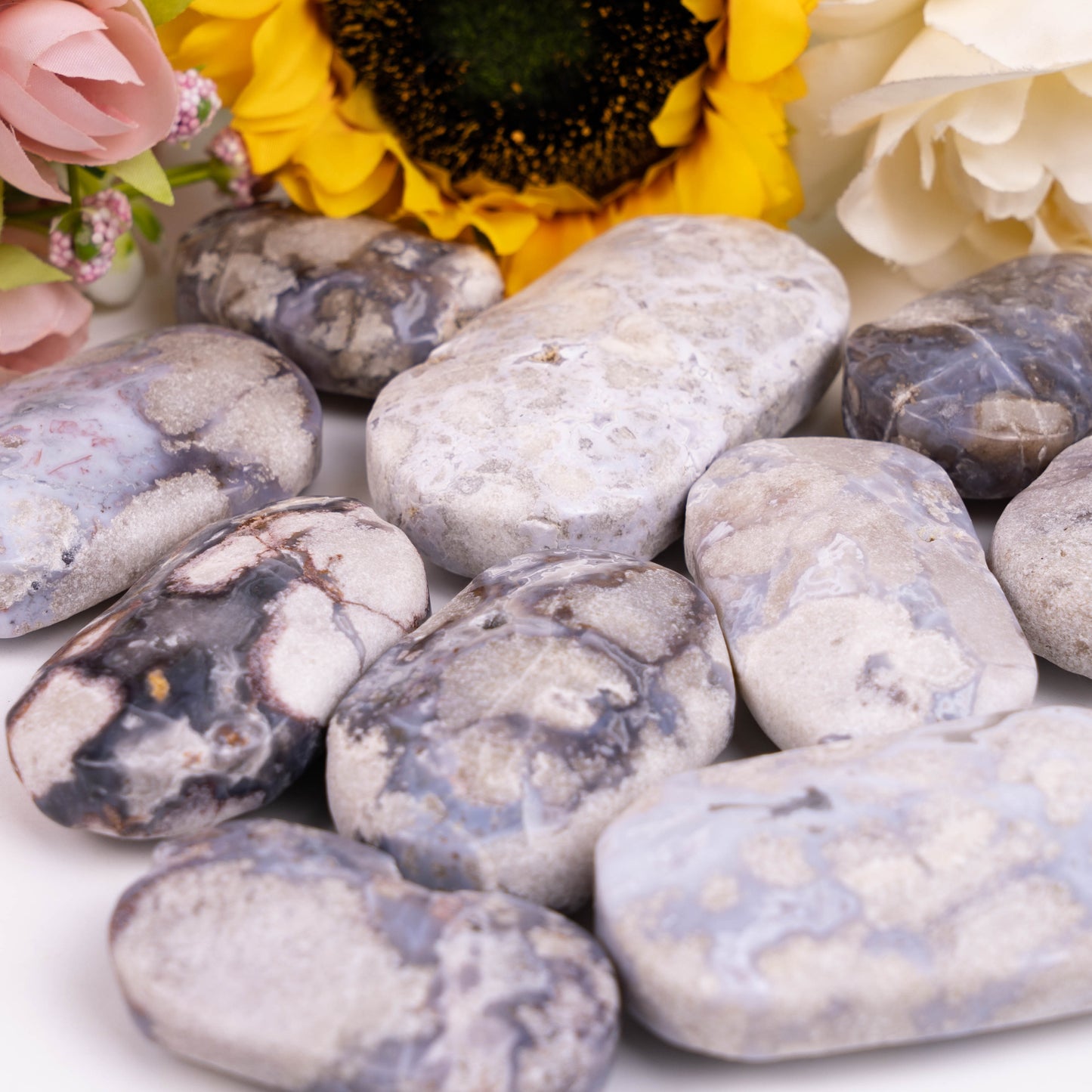 Blue Cherry Blossom Agate Irregular Polished Palm Stone