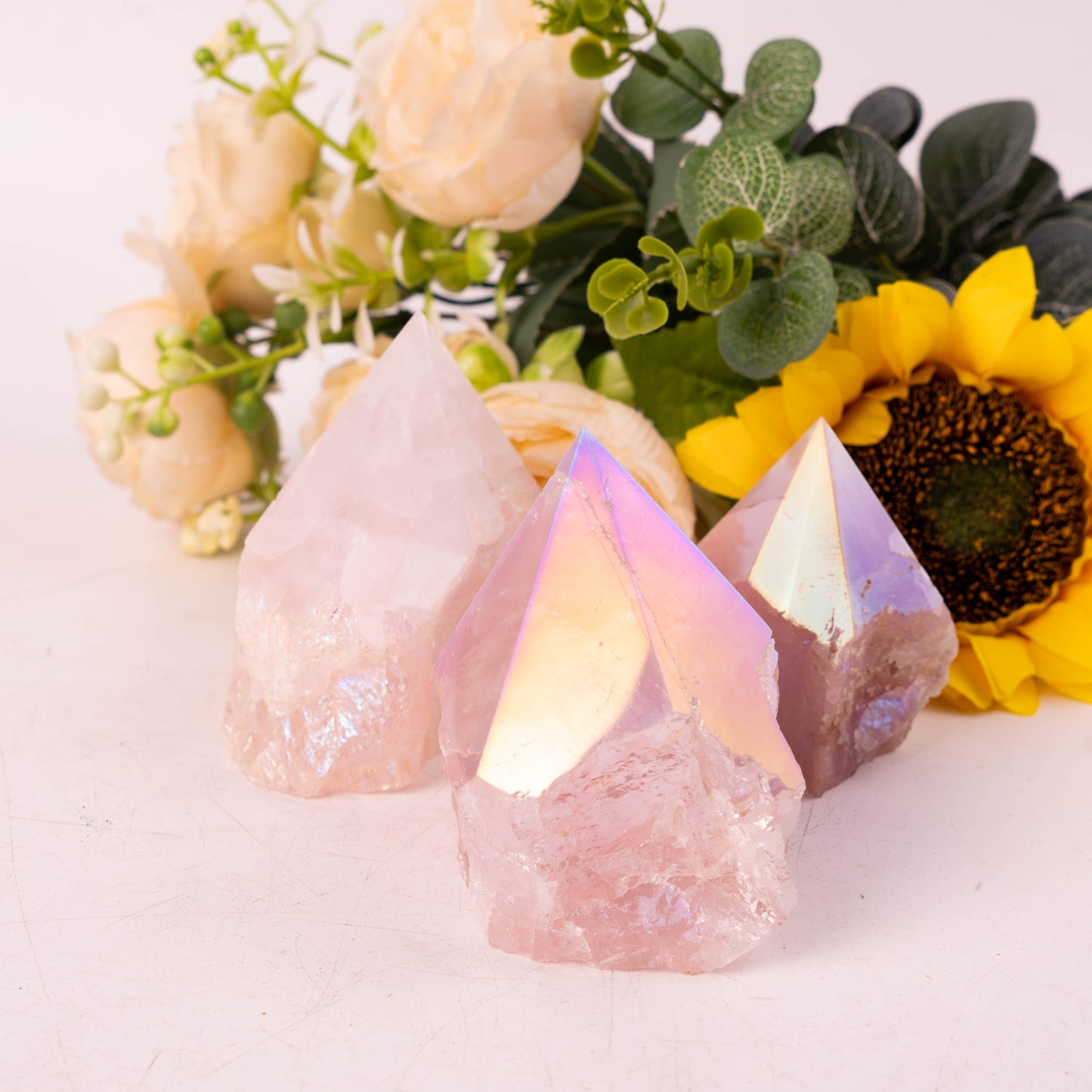 Aura Rose Quartz Raw Stone Single Point