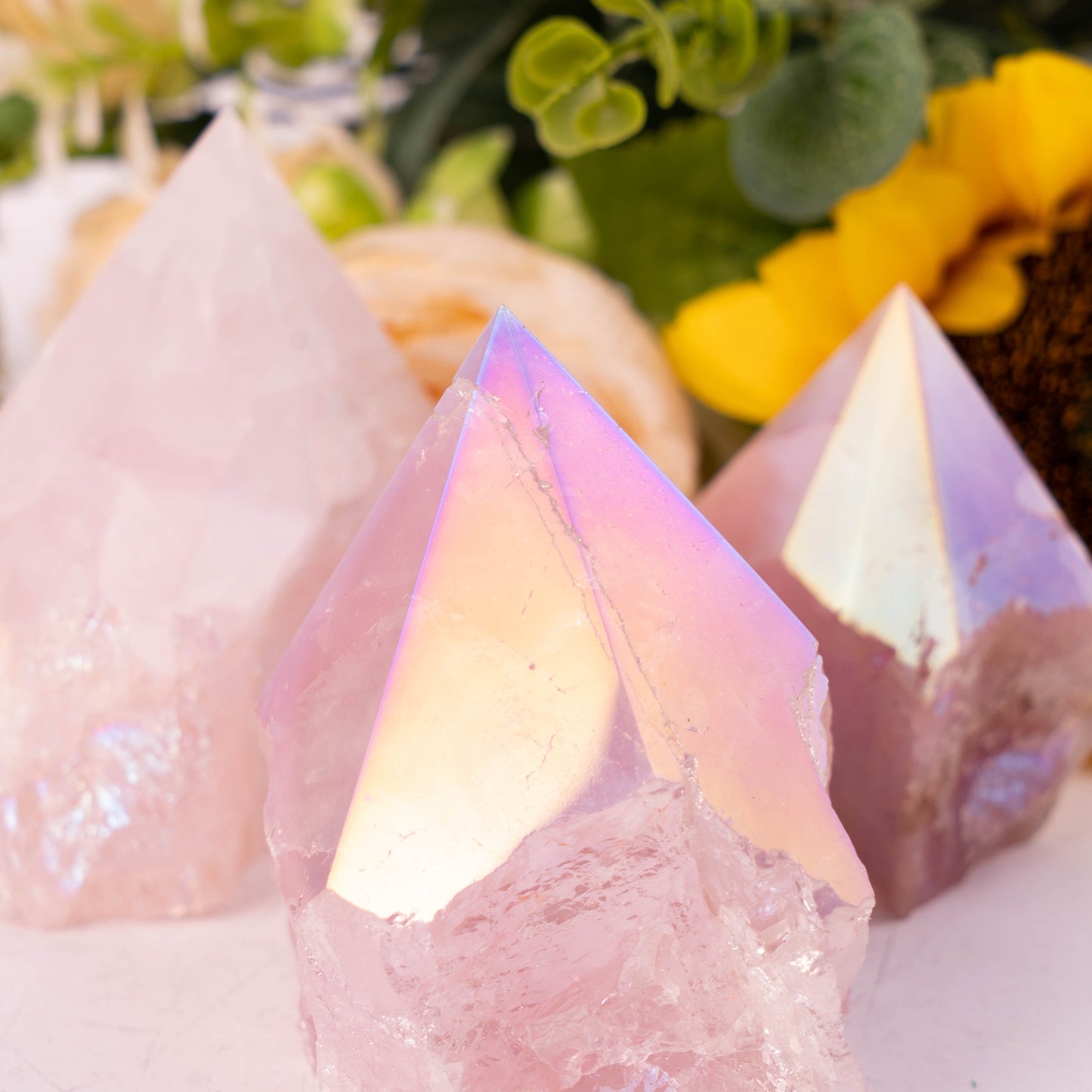 Aura Rose Quartz Raw Stone Single Point