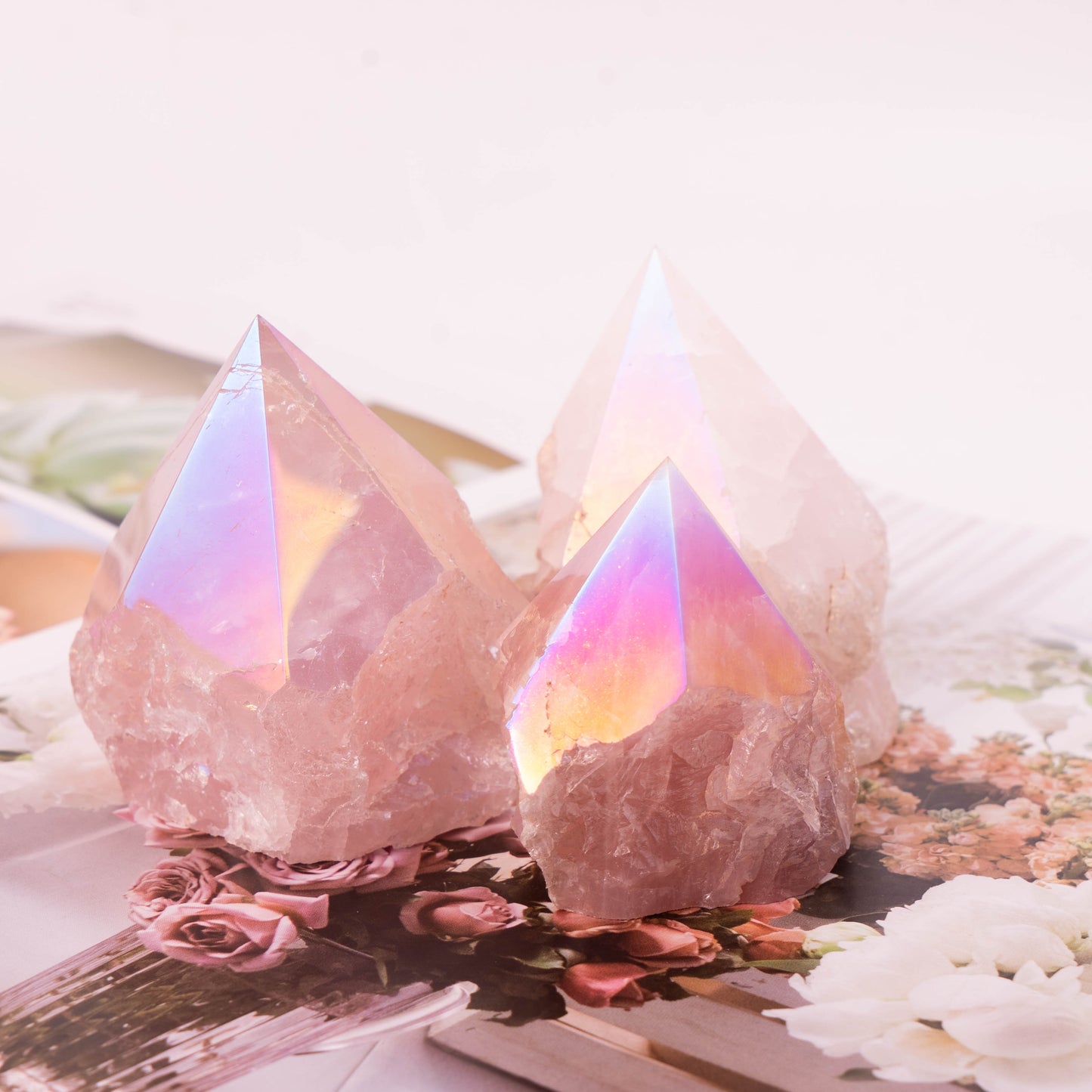 Aura Rose Quartz Raw Stone Single Point