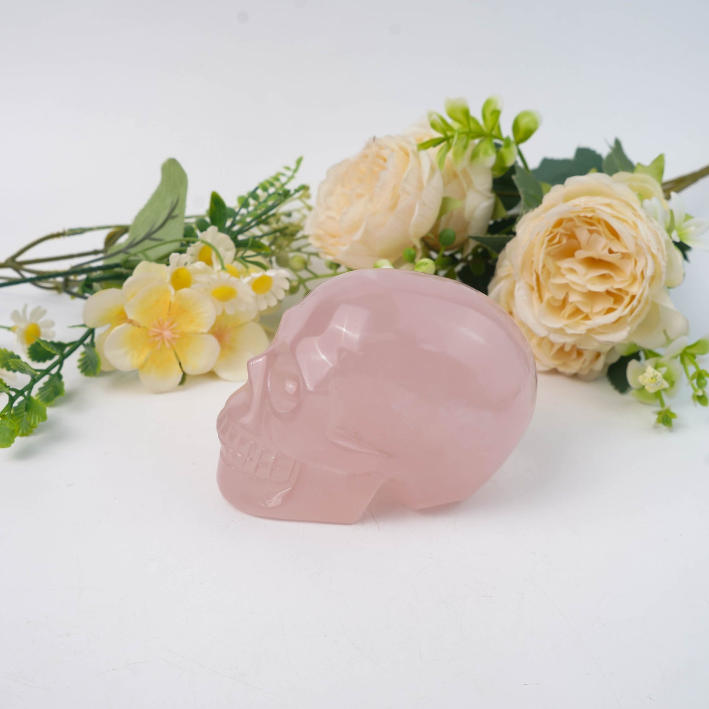 Natural Rose Quartz Hand Carved Skull Ornament