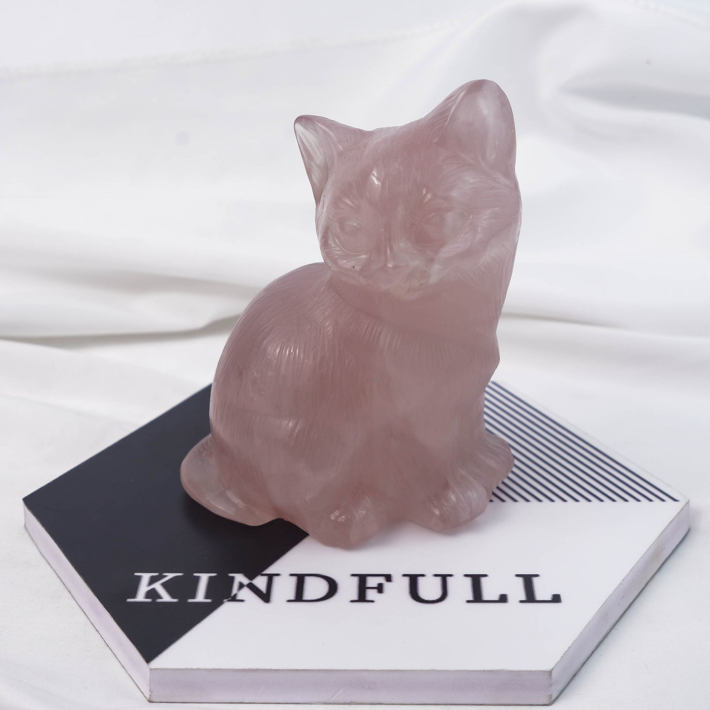 Rose Quartz Hand-carved Cat