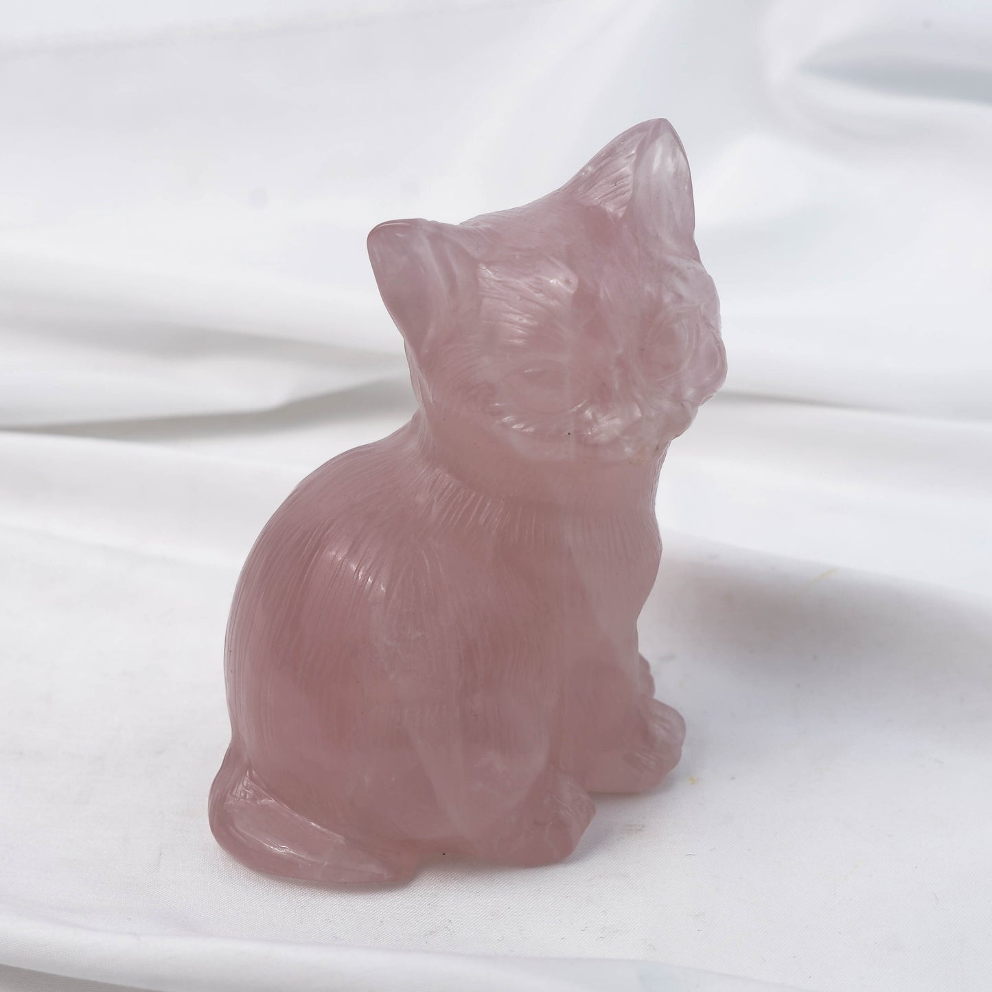 Rose Quartz Hand-carved Cat