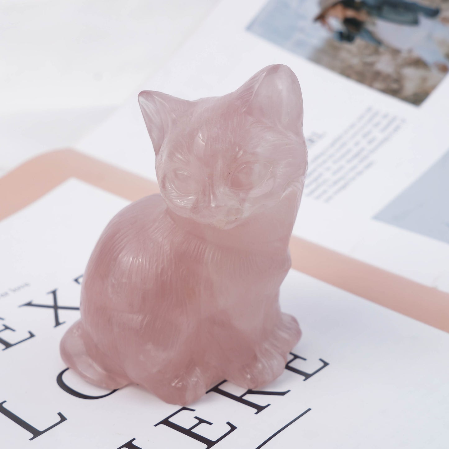 Rose Quartz Hand-carved Cat