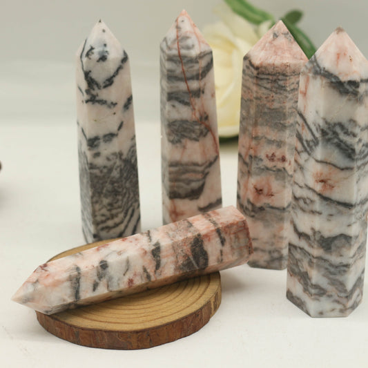 Pink Zebra Agate Points Gemstone Reiki Healing Crystal Points Ornament for Home,Office Decoration