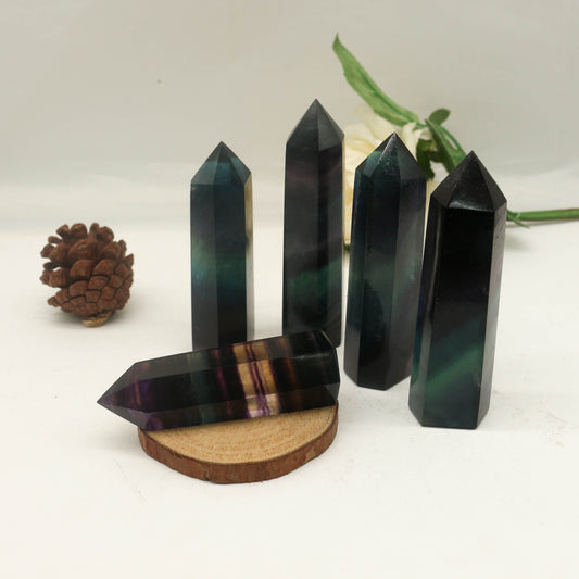 Rainbow Fluorite Points Natural Healing Single Point Chakra Crystal Stone Meditation Home Decor Collection Gift