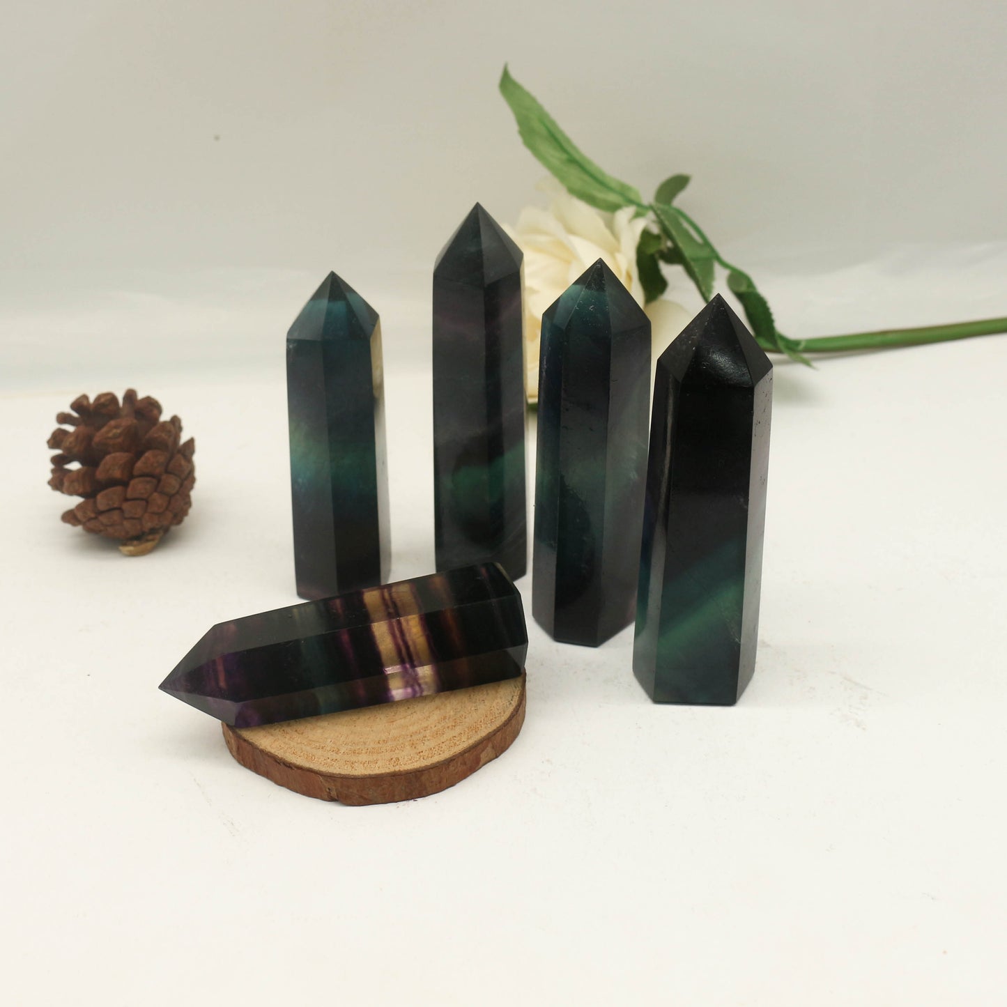 Rainbow Fluorite Points Natural Healing Single Point Chakra Crystal Stone Meditation Home Decor Collection Gift