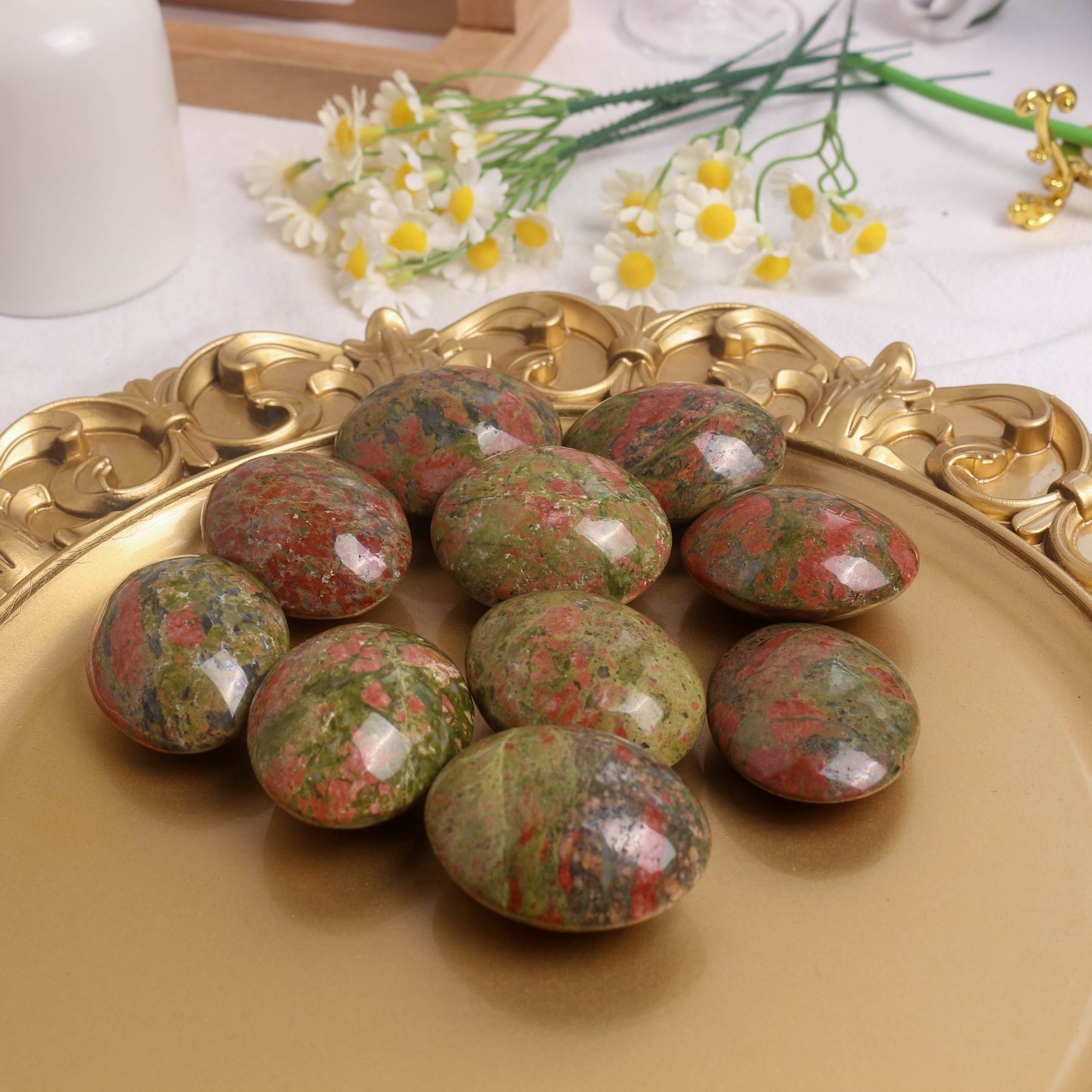 Unakite Palm Stone Natural Healing Crystals Polished Bulk Stones for Meditation Yoga Chakra Reiki Balancing Crystal Therapy