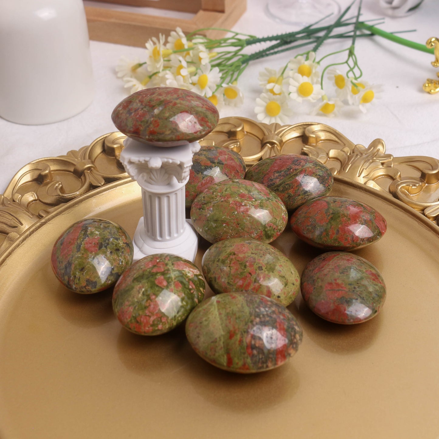 Unakite Palm Stone Natural Healing Crystals Polished Bulk Stones for Meditation Yoga Chakra Reiki Balancing Crystal Therapy