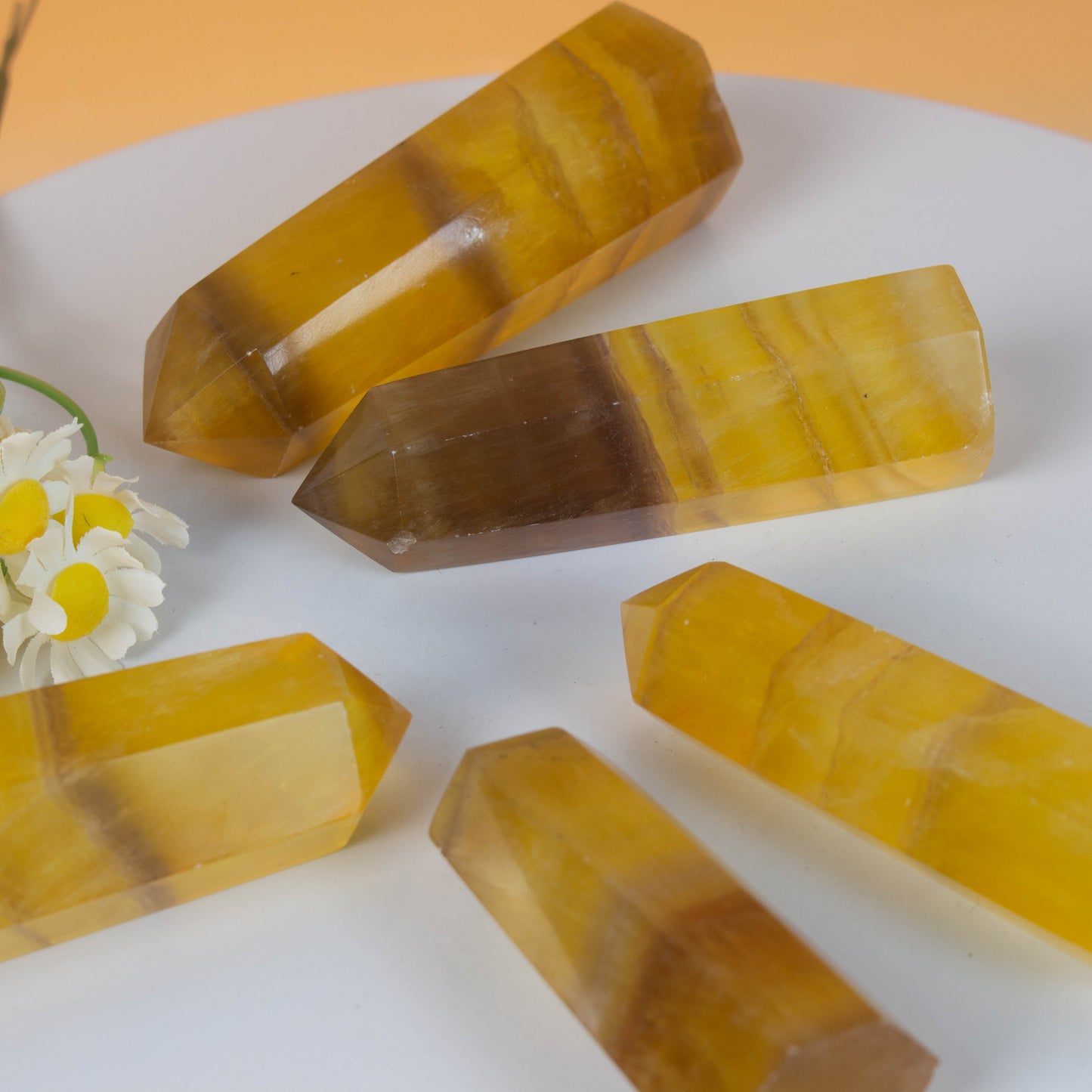 【Crystal Points】 Yellow Fluorite Points Healing Crystals Natural Quartz Gemstone