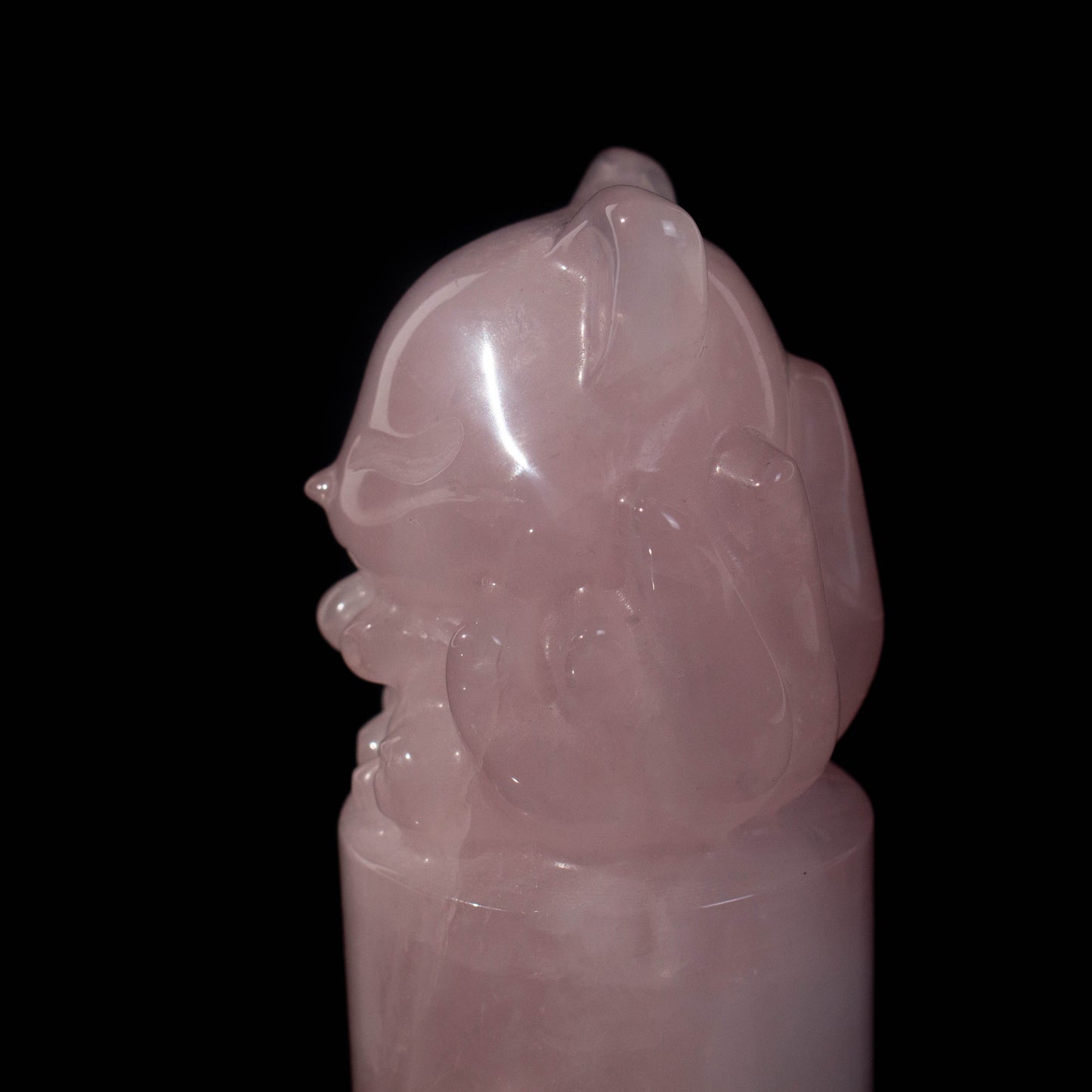 Natural Rose Quartz Carved Nine Tailed Fox Ornament, Gift