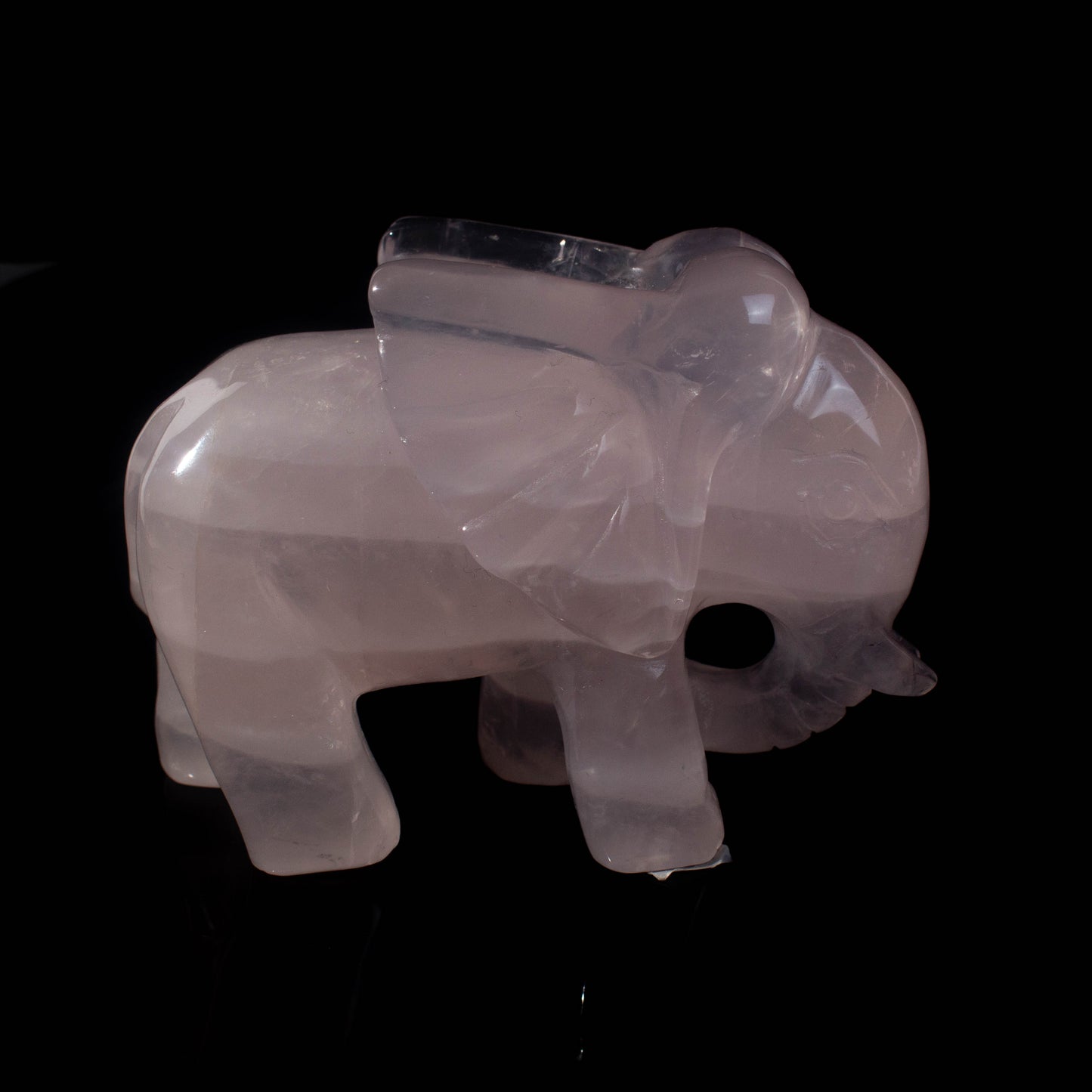 Natural Rose Quartz Carved Elephant Ornament, Gift